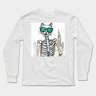 A hipster skeleton cat with shades in New York. Long Sleeve T-Shirt